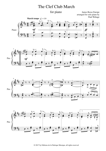 James Reese Europe The Clef Club March Arranged For Solo Piano Page 2