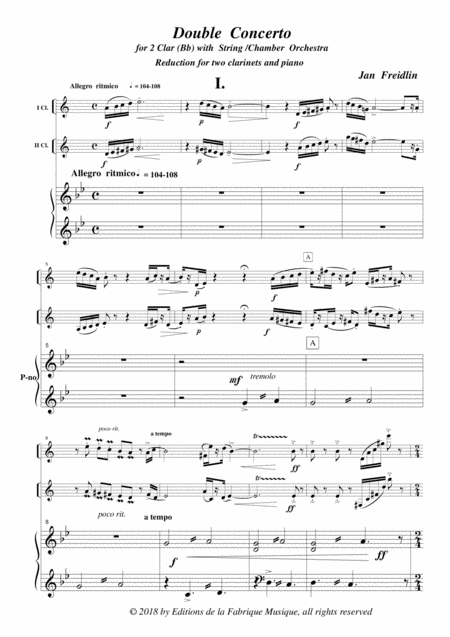 Jan Freidlin Double Concerto For Two Bb Clarinets And String Orchestra Piano Reduction And Solo Parts Page 2