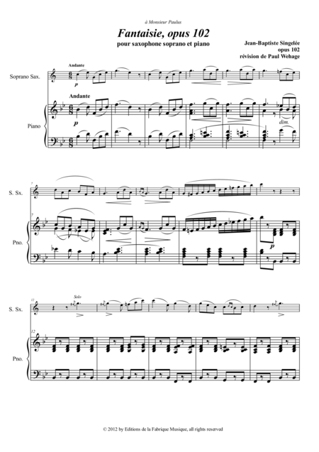 Jean Baptiste Singele Fantaisie Opus 102 Pour Saxophone Soprano Et Piano Page 2