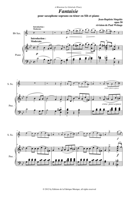 Jean Baptiste Singele Fantaisie Opus 50 Pour Saxophone Soprano Ou Tnor En Sib Et Piano Page 2