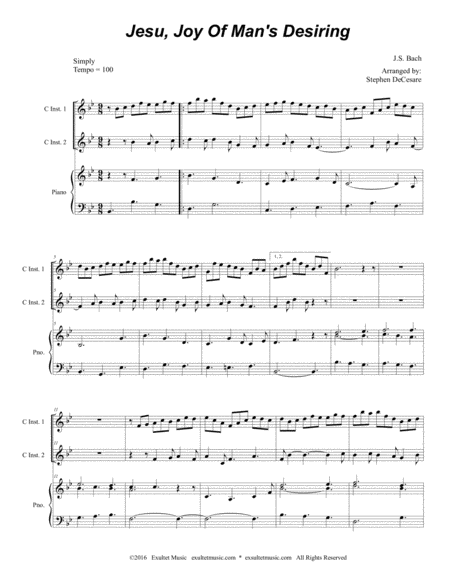 Jesu Joy Of Mans Desiring Duet For C Instruments And Piano Page 2