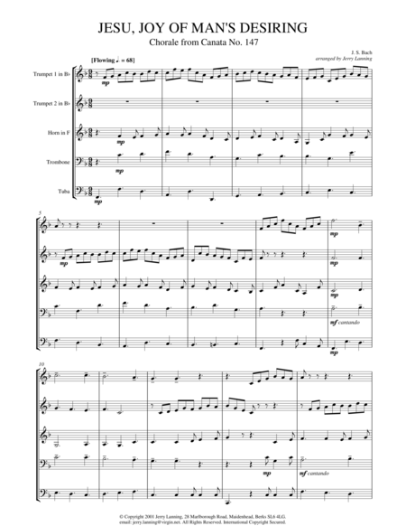 Jesu Joy Of Mans Desiring For Brass Quintet Page 2