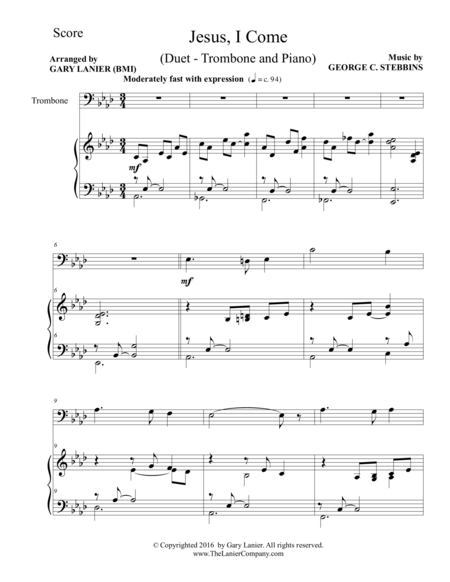 Jesus I Come Duet Trombone Piano With Parts Page 2