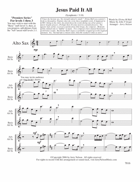 Jesus Paid It All Arrangements Level 1 3 For Alto Sax Written Acc Hymn Page 2