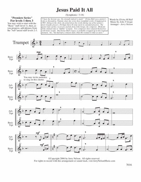 Jesus Paid It All Arrangements Level 1 3 For Trumpet Written Acc Hymn Page 2