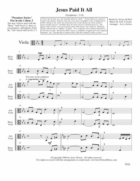 Jesus Paid It All Arrangements Level 1 3 For Viola Written Acc Hymn Page 2