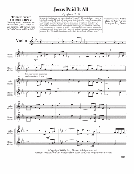 Jesus Paid It All Arrangements Level 1 3 For Violin Written Acc Hymn Page 2