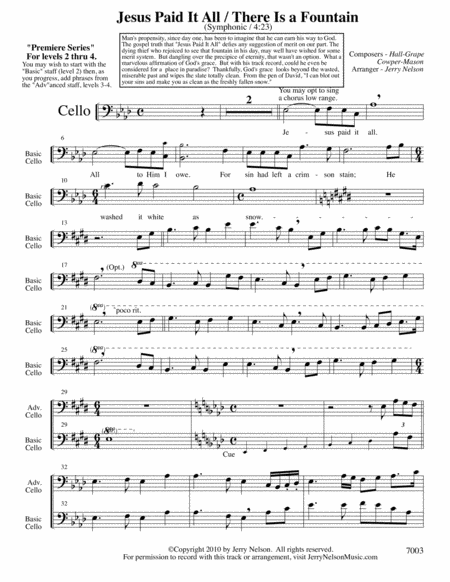 Jesus Paid It All With There Is A Fountain Arrangements Level 2 4 For Cello Written Acc Hymn Page 2