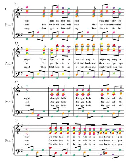 Jingle Bells Easy Intermediate Piano Sheet Music With Colored Notes Page 2