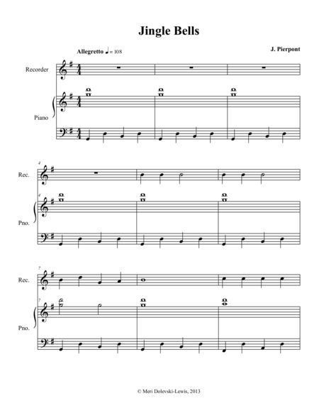 Jingle Bells Recorder Piano Page 2