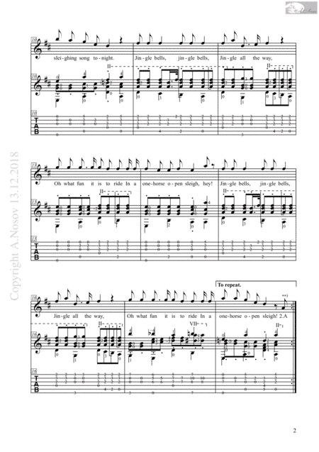 Jingle Bells Sheet Music For Vocals And Guitar Page 2