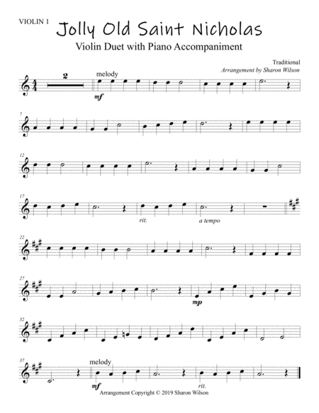 Jolly Old Saint Nicholas Easy Violin Duet With Piano Accompaniment Page 2