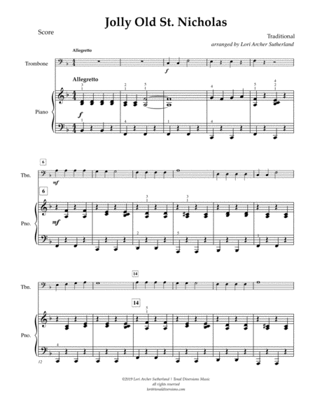 Jolly Old St Nicholas For Easy Trombone Piano Page 2