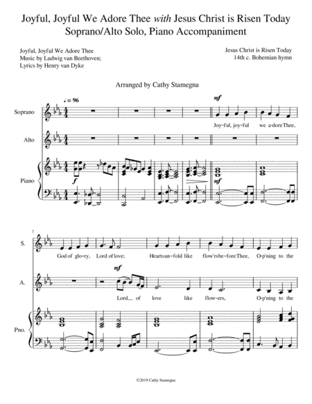 Joyful Joyful We Adore Thee With Jesus Christ Is Risen Today Soprano Alto Solo Piano Acc Page 2