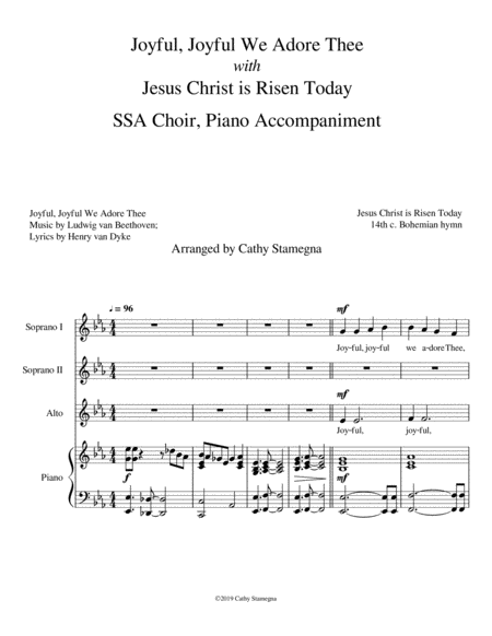 Joyful Joyful We Adore Thee With Jesus Christ Is Risen Today Ssa Choir Piano Acc Page 2