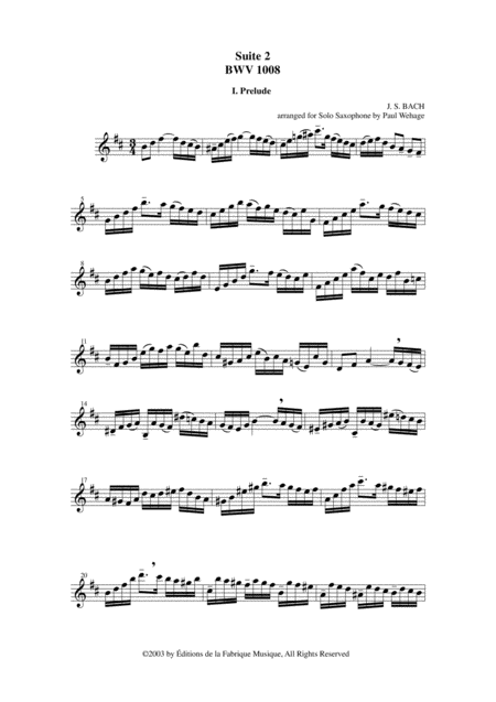 Js Bach Cello Suite No 2 Bwv 1008 Arranged For Solo Saxophone By Paul Wehage Page 2