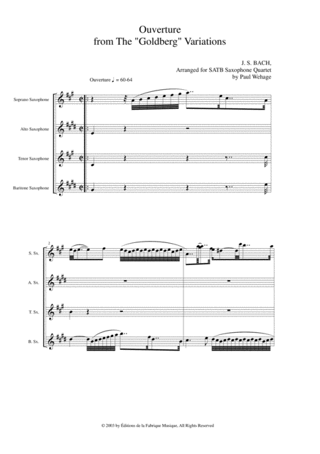 Js Bach Ouverture From The Goldberg Variations Arranged For Satb Saxophone Quartet Page 2
