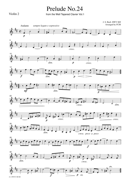 Js Bach Prelude No 24 From The Well Tepered Clavier Vol 1 For String Quartet Cb207 Page 2