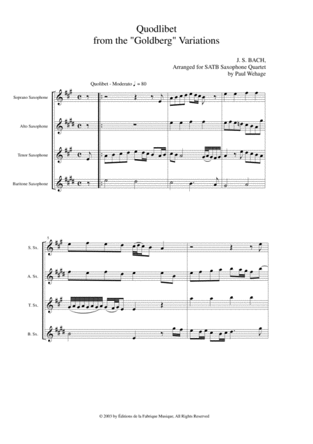 Js Bach Quolibet From The Goldberg Variations Arranged For Satb Saxophone Quartet Page 2