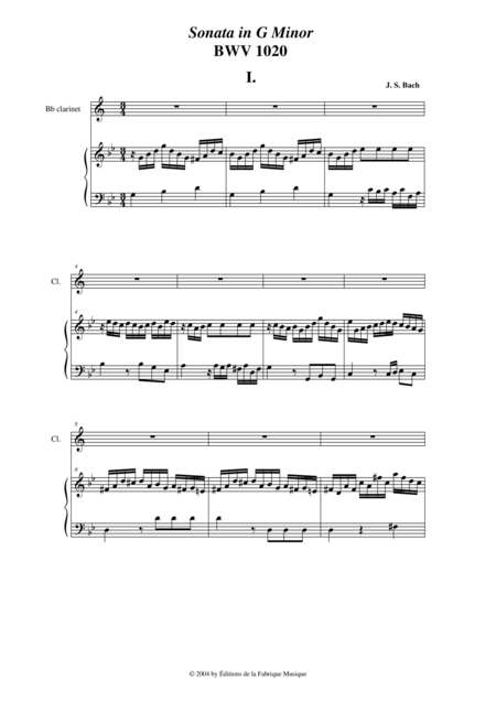 Js Bach Sonata In G Minor Bwv 1020 Arranged For Bb Clarinet And Piano Or Harp Page 2