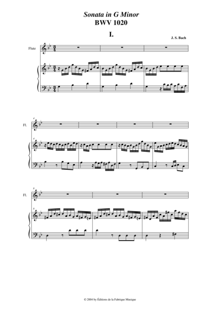 Js Bach Sonata In G Minor Bwv 1020 Arranged For Flute And Piano Or Harp Page 2