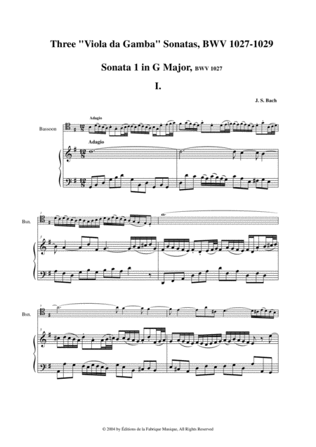 Js Bach Viola Da Gamba Sonatas No I Iii Bwv 1027 29 Arranged For Bassoon And Piano Page 2