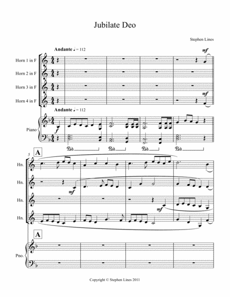 Jubilate Deo For Horn Quartet And Piano Page 2