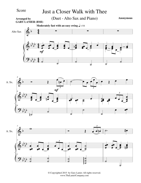 Just A Closer Walk With Thee Duet Alto Sax And Piano Score And Parts Page 2