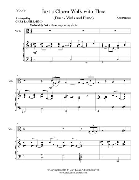 Just A Closer Walk With Thee Duet Viola And Piano Score And Parts Page 2