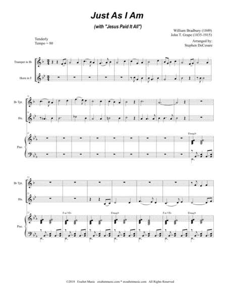 Just As I Am With Jesus Paid It All Duet For Bb Trumpet French Horn Page 2
