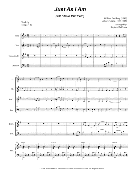 Just As I Am With Jesus Paid It All For Woodwind Quartet Piano Page 2