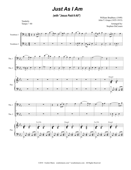 Just As I Am With Jesus Paid It All Trombone Duet Page 2