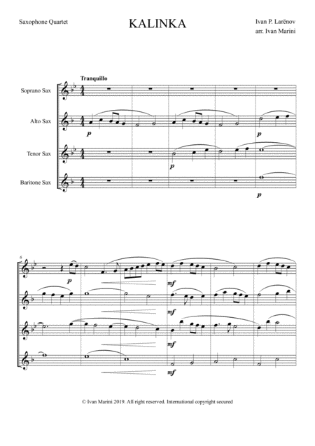 Kalinka For Saxophone Quartet Page 2