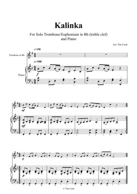 Kalinka For Solo Trombone Euphonium In Bb Treble Clef And Piano Page 2