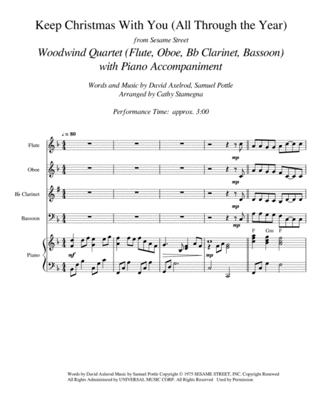 Keep Christmas With You All Through The Year From Sesame Street Woodwind Quartet Flute Oboe Bb Clarinet Bassoon Chords Piano Acc Page 2