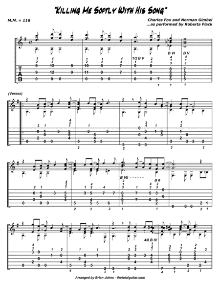 Killing Me Softly With His Song Arranged For Solo Fingerstyle Guitar Page 2