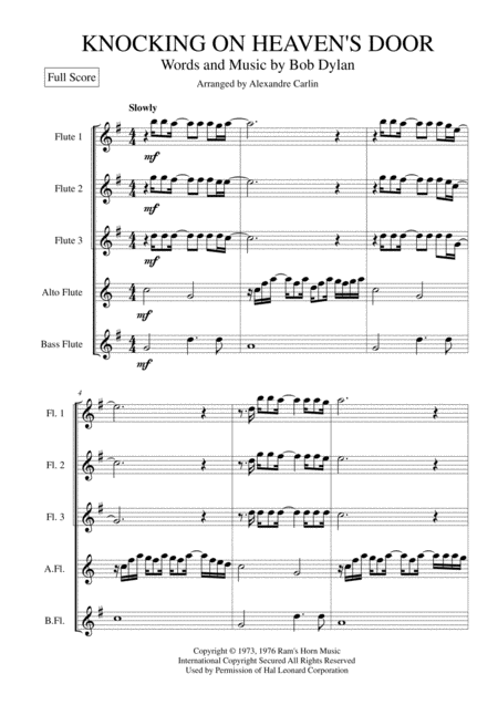 Knockin On Heavens Door Flute Choir Or Ensemble Page 2