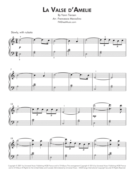 La Valse D Amelie Intermediate Piano Page 2