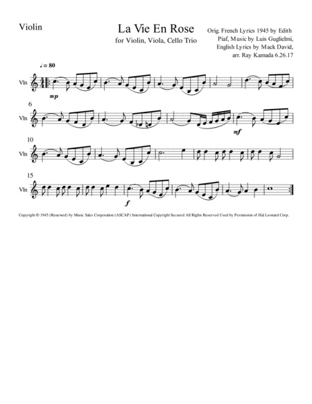 La Vie En Rose For Violin Viola Cello Trio Page 2