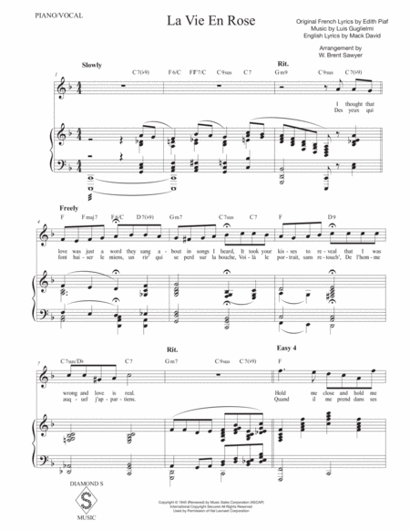 La Vie En Rose Vocal Piano Key Of F Page 2