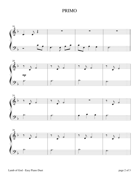 Lamb Of God Easy Piano Duet 1 Piano 4 Hands Page 2