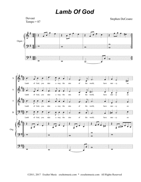 Lamb Of God From Mass Of Saint Michael Choir Vocal Score Page 2