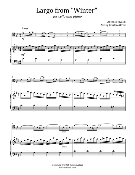 Largo From Winter For Cello And Piano Page 2