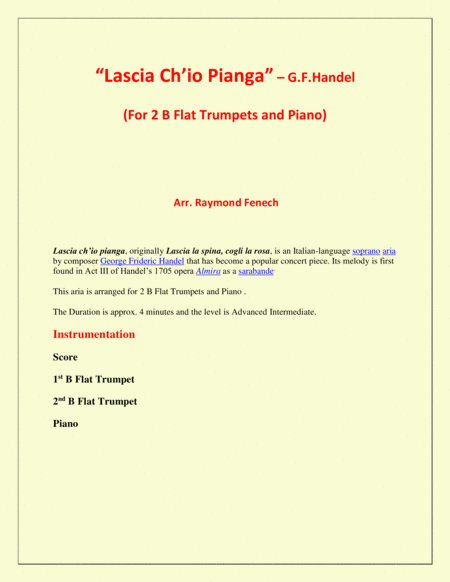 Lascia Ch Io Pianga From Opera Rinaldo G F Handel 2 B Flat Trumpets And Piano Page 2