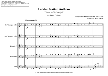 Latvian Nation Anthem Dievs Svt Latviju For Brass Quintet Page 2