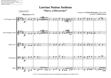Latvian National Anthem For Brass Quintet Mfao World National Anthem Series Page 2