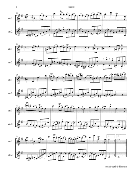 Leclair Sonata Op 3 Nr 5 In E Mvt 2 For 2 Violins Page 2