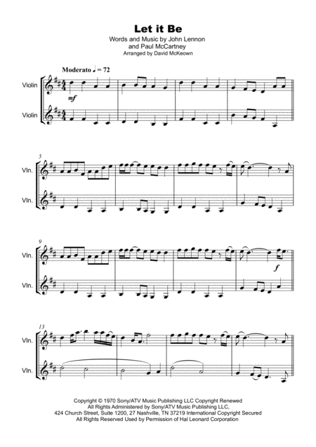 Let It Be By The Beatles For Violin Duet Page 2