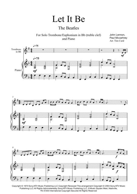 Let It Be For Solo Trombone Euphonium In Bb Treble Clef And Piano Page 2