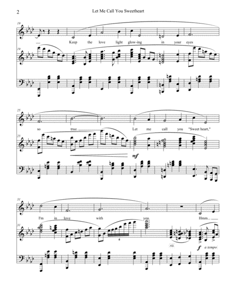 Let Me Call You Sweetheart Piano Solo Or Low Voice And Piano Page 2